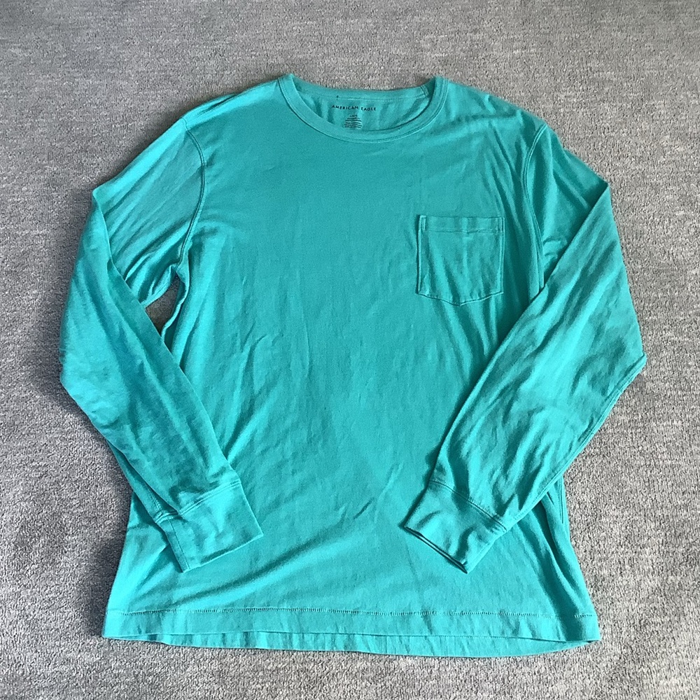 American Eagle Outfitters Turquoise Long Sleeve Pocket Tee Sz. L